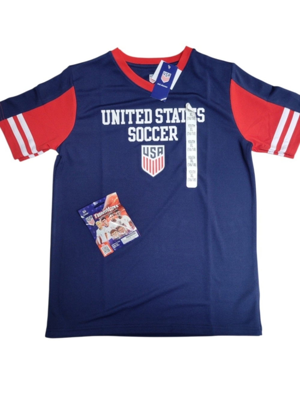 USA Soccer Youth XL Jersey Shirt + TeenyMates Figure Bundle NWT Red White Blue